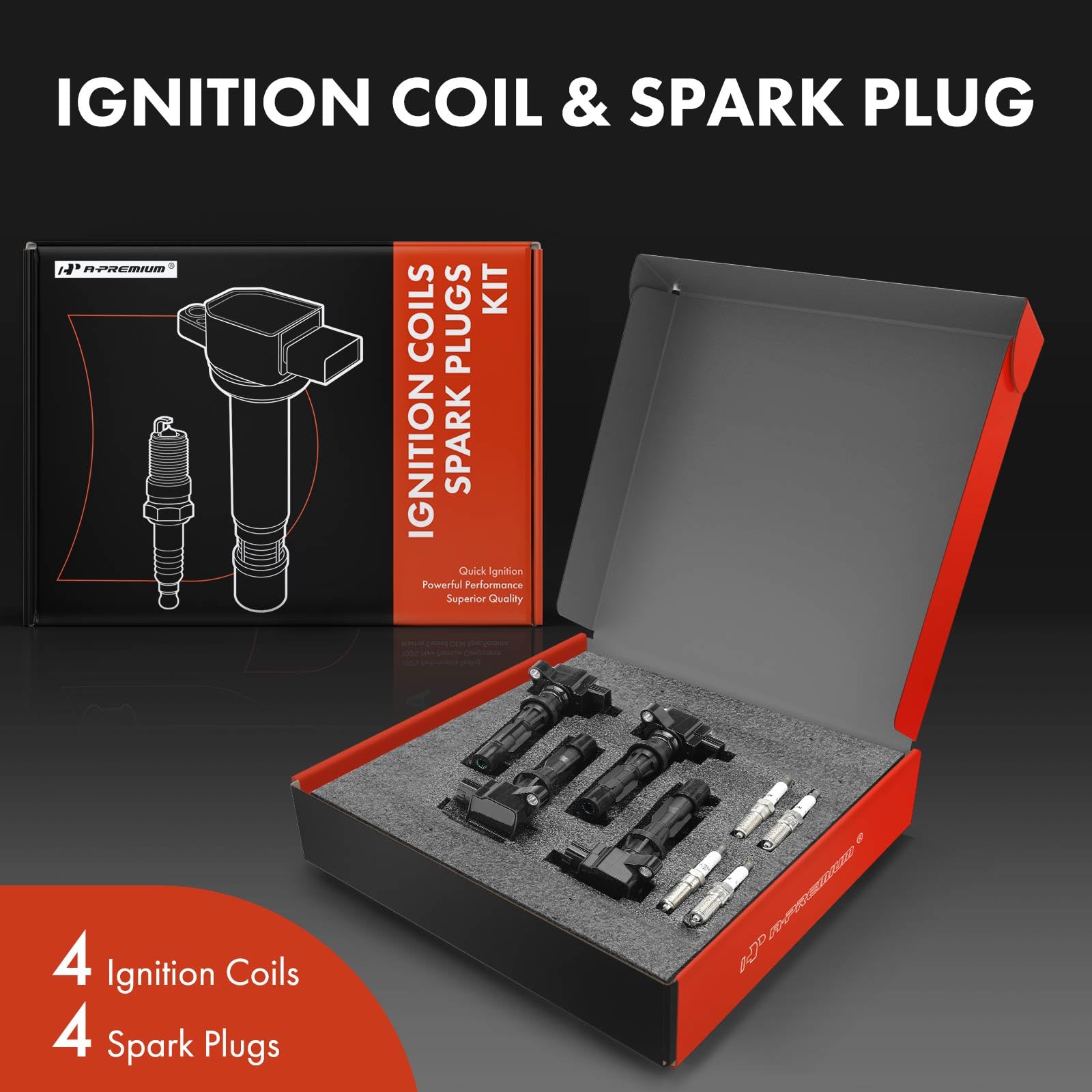 A-Premium Set of 4 Ignition Coil Pack and Iridium Spark Plugs