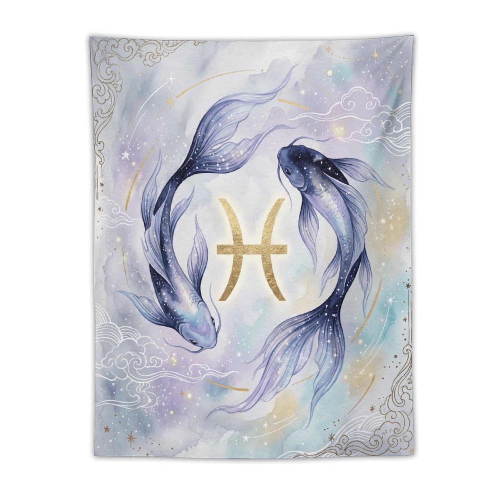 W7C8U2X3 Pisces Koi Celestial Wall Tapestry, Ukiyo-e Style, Dorm Room
