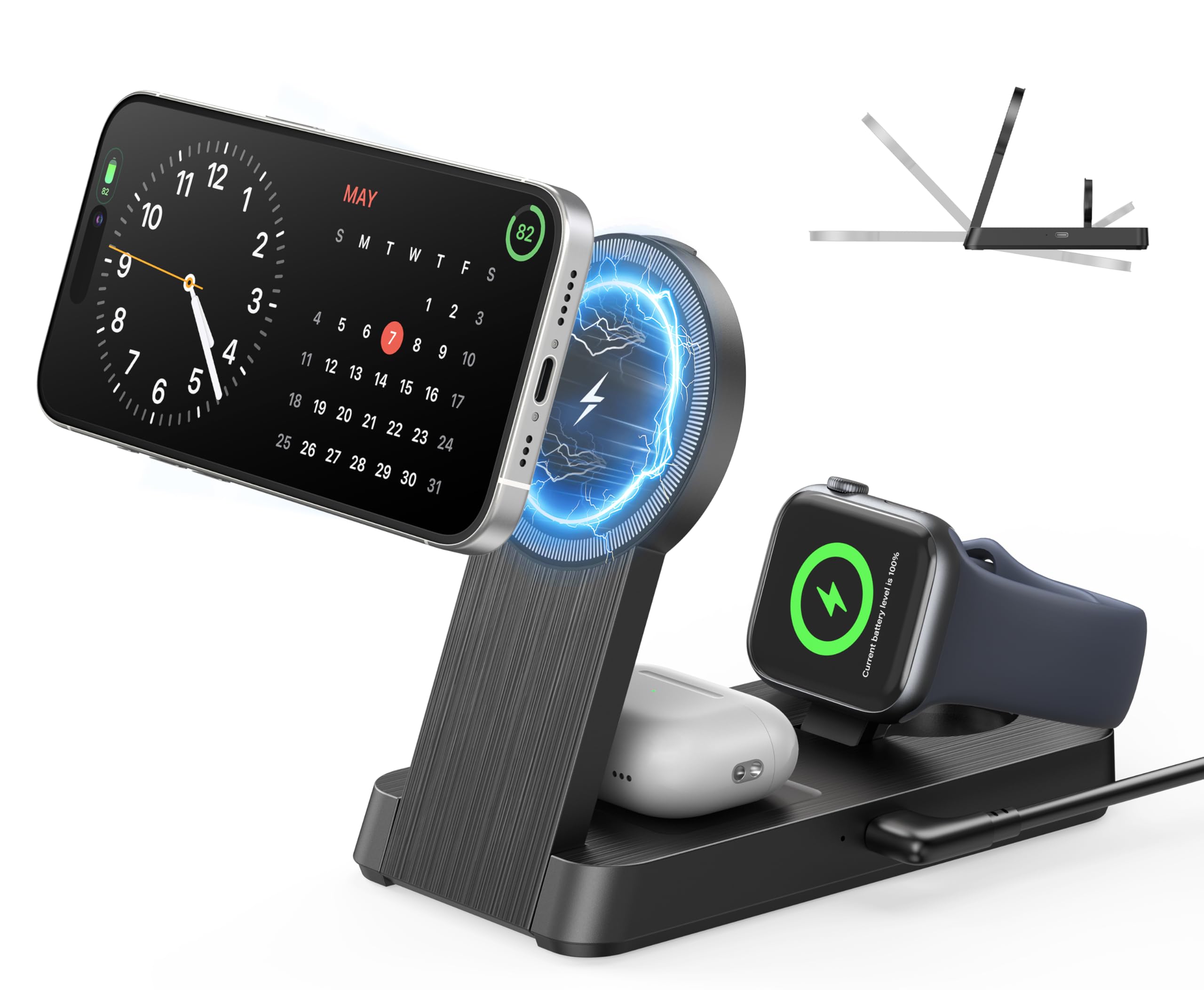 3 in 1 Magnetic Wireless for iPhone Charging Station Foldable Portable Charger for iPhone 17-12 Pro Max Apple