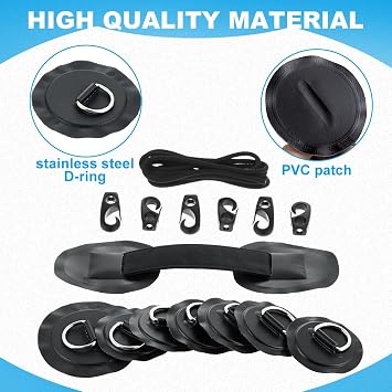 8 Pcs D-Ring PVC Patch, 20FT Elastic Bungee Shock Cord and 6 Hooks