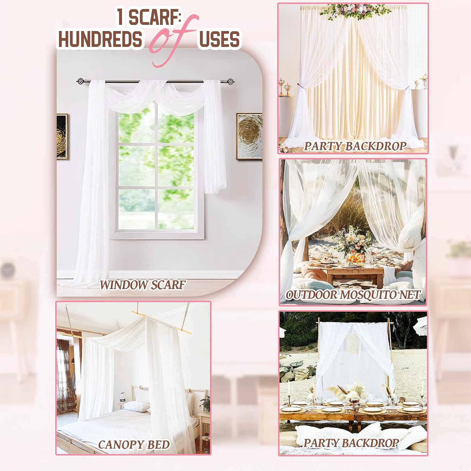 Showgeous 1 PanelsWhite Sheer Window Scarf Valance 52 x 144 Inches