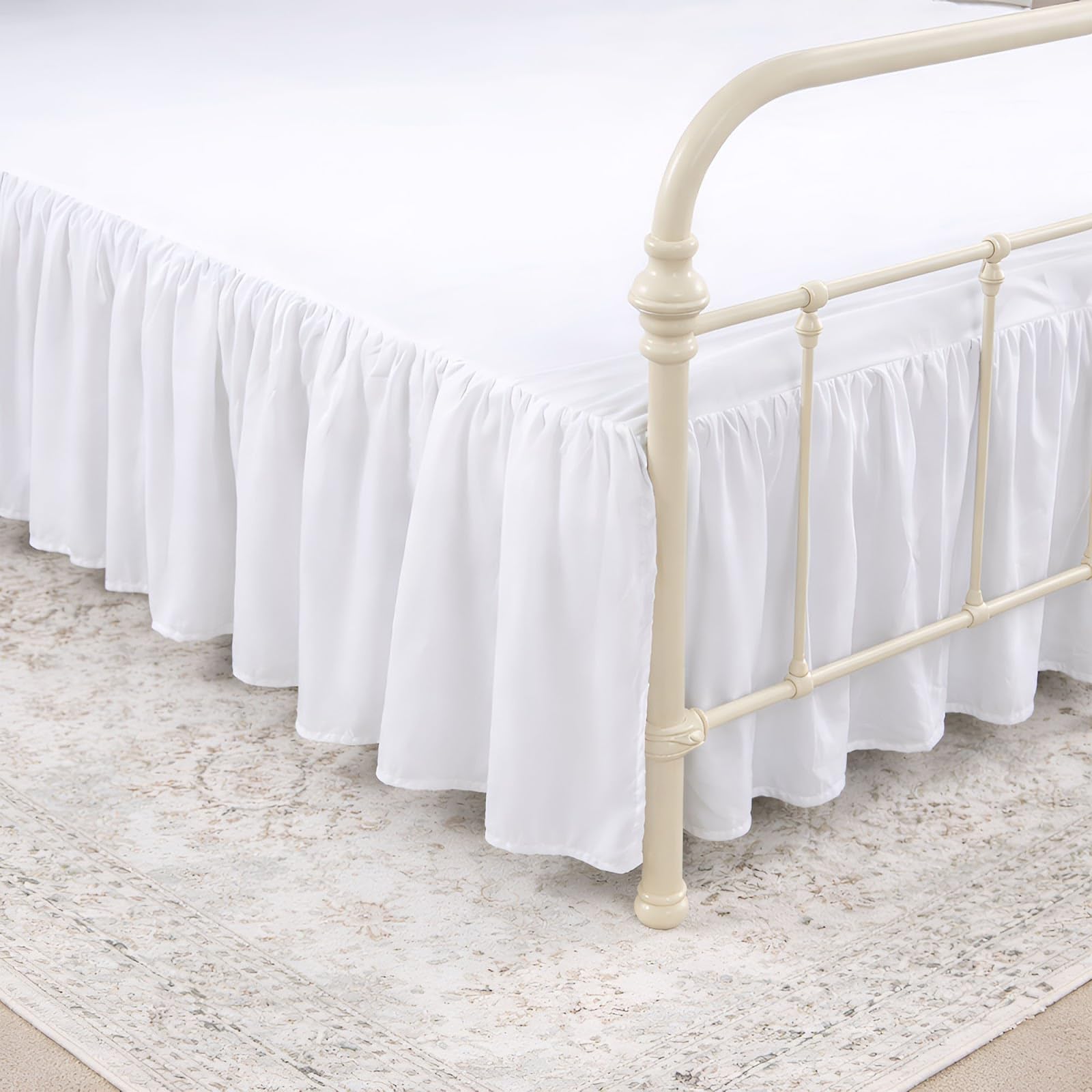 KRISHNA Ruffled Bed Skirt with Split Corners King, 100% Microfiber Hotel Quality, 15 Inch Drop Dust Ruffle Gathered Bedskirt with Platform, 78" x 80",