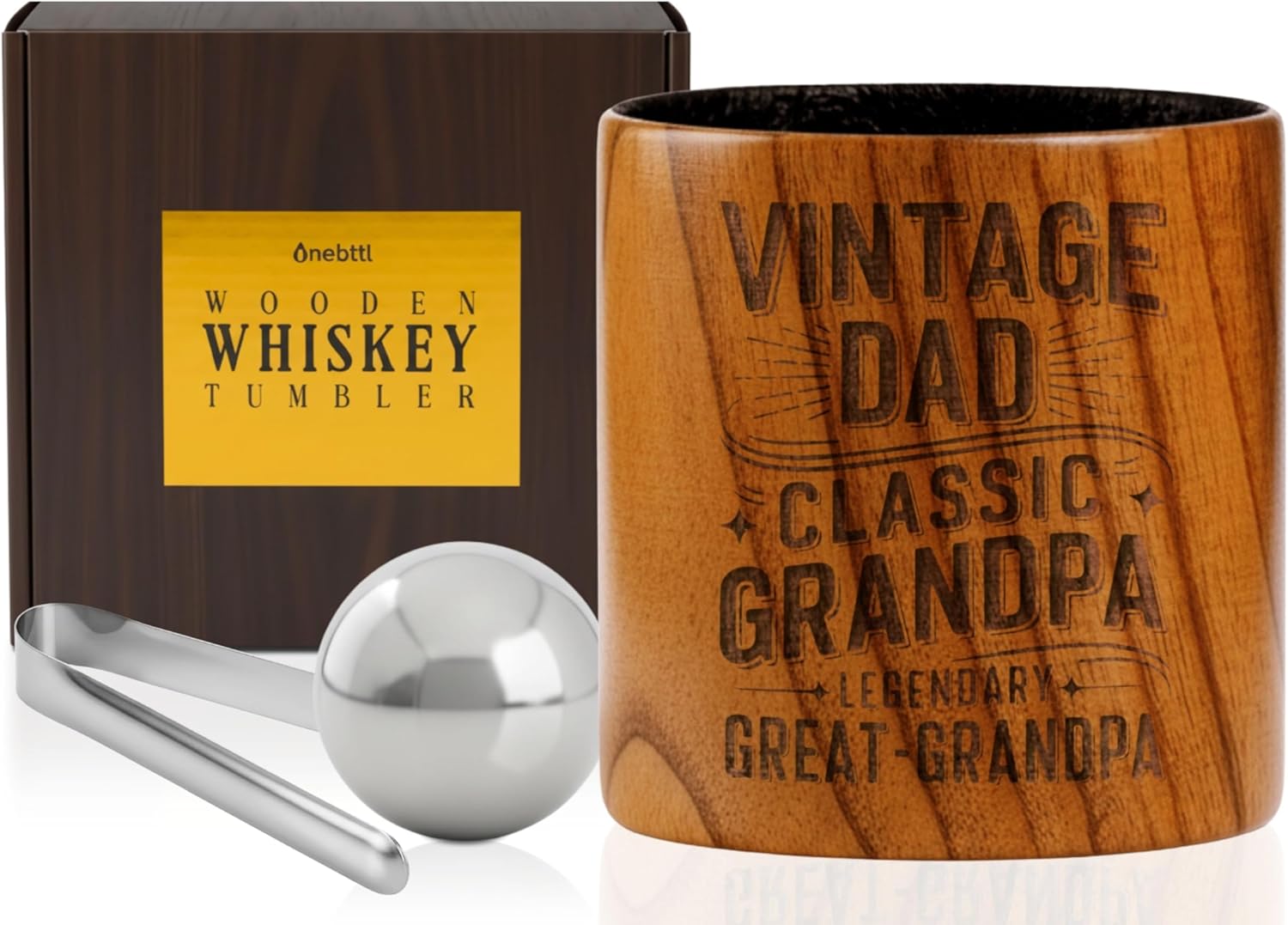 Onebttl Great Grandpa Gifts Charred Wooden Bourbon Drinking Glass, Handcrafted Whiskey Gift Tumbler for Father's Day, Christmas