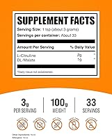 Vista 2 de BulkSupplements.com L-Citrulline Malate 2:1 Powder - Nitric Oxide Boost, Citrulline Malate Supplement - Unflavored & Gluten Free - 3g per Servings