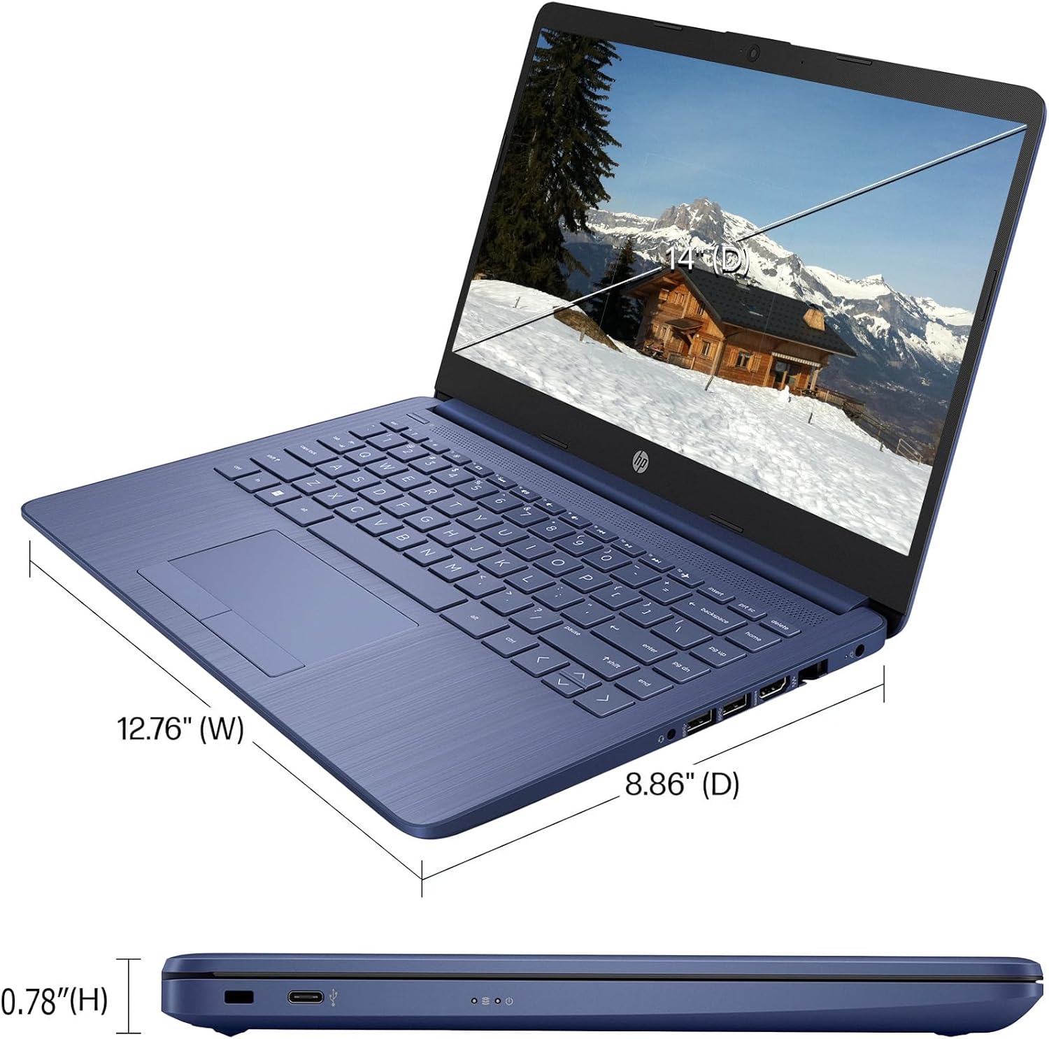 HP 14" Laptop for Student and Business, Ultral Light Laptops, Intel Celeron N4120(Quad-Core),4GB RAM,64GB eMMC,Intel UHD Graphics,1-Year Office 365,Windows 11 S,Royal Blue