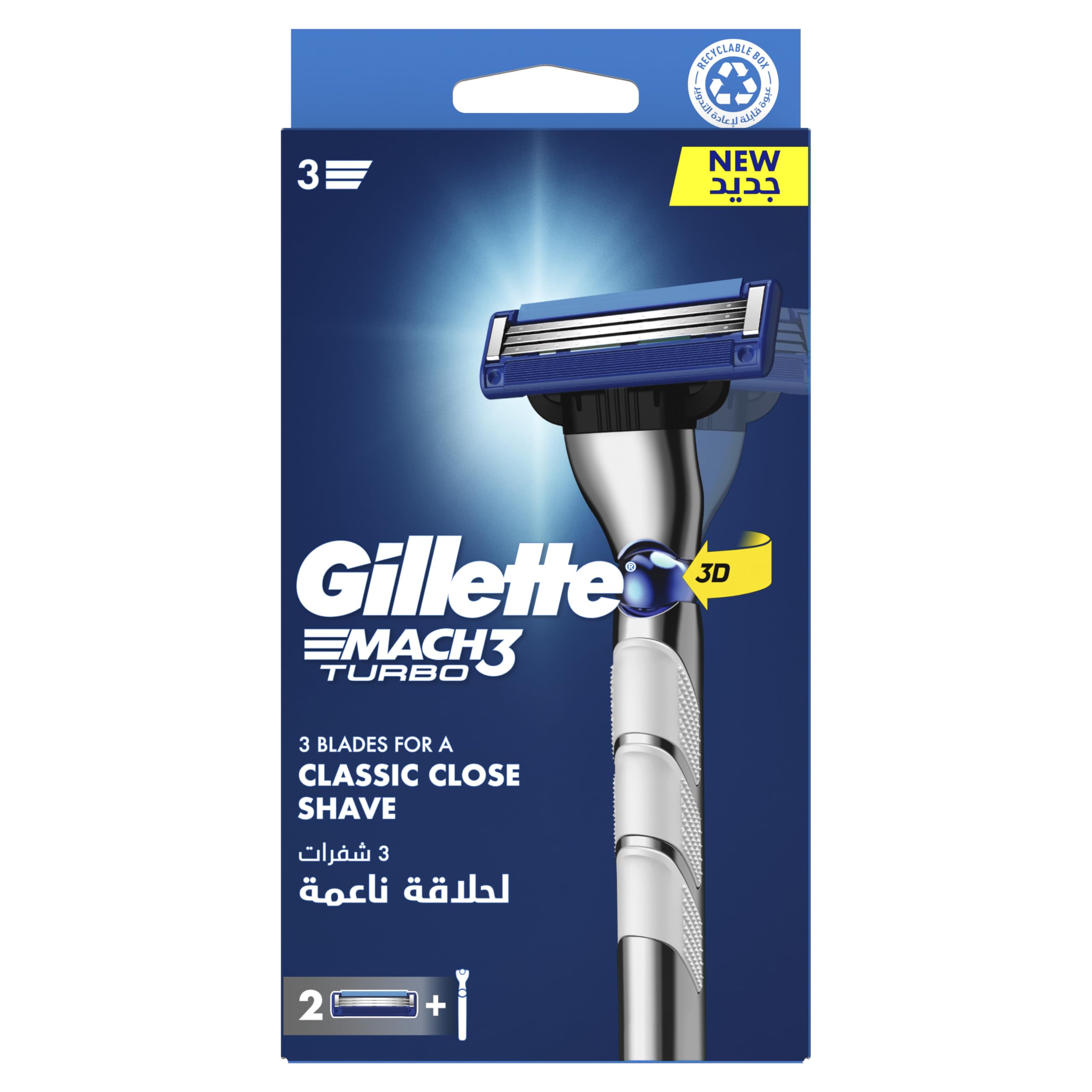 Mach3 Turbo 3D shaver + 2 heads