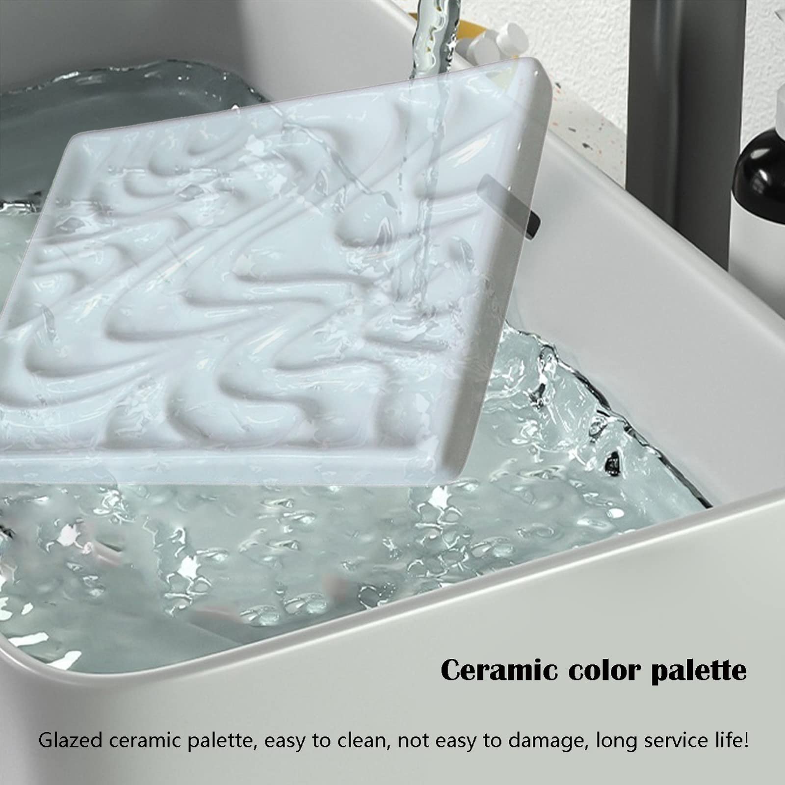 Paleta de cerámica para artistas, paleta de ondas rectangulares blancas, adecuada para acuarela, gouache y bandeja de mezcla de pintura al óleo