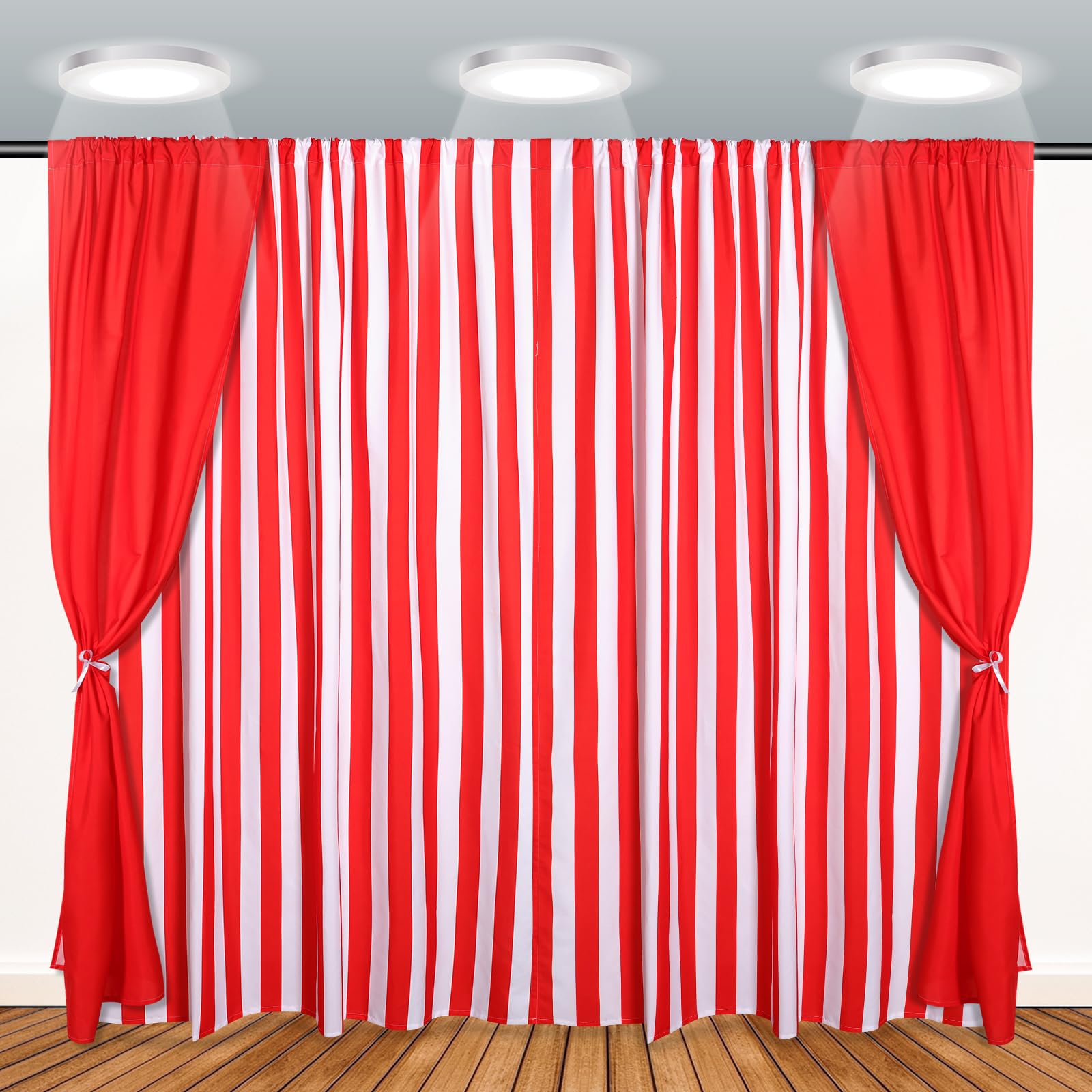 Tingjoo 3 Pcs Carnival Circus Party Decorations Backdrops White Striped Polyester Backdrop Curtains for Carnival Circus Decor Birthday Party