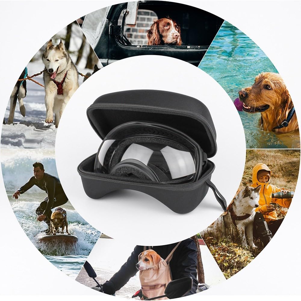Hundebrille mit Weit Sichtfeld, Große Hunde Sonnenbrille, UV-Schutz Winddichte Schneedicht Hund Fliegerbrille mit verstellbarem Riemen für mittlere und große Hunde