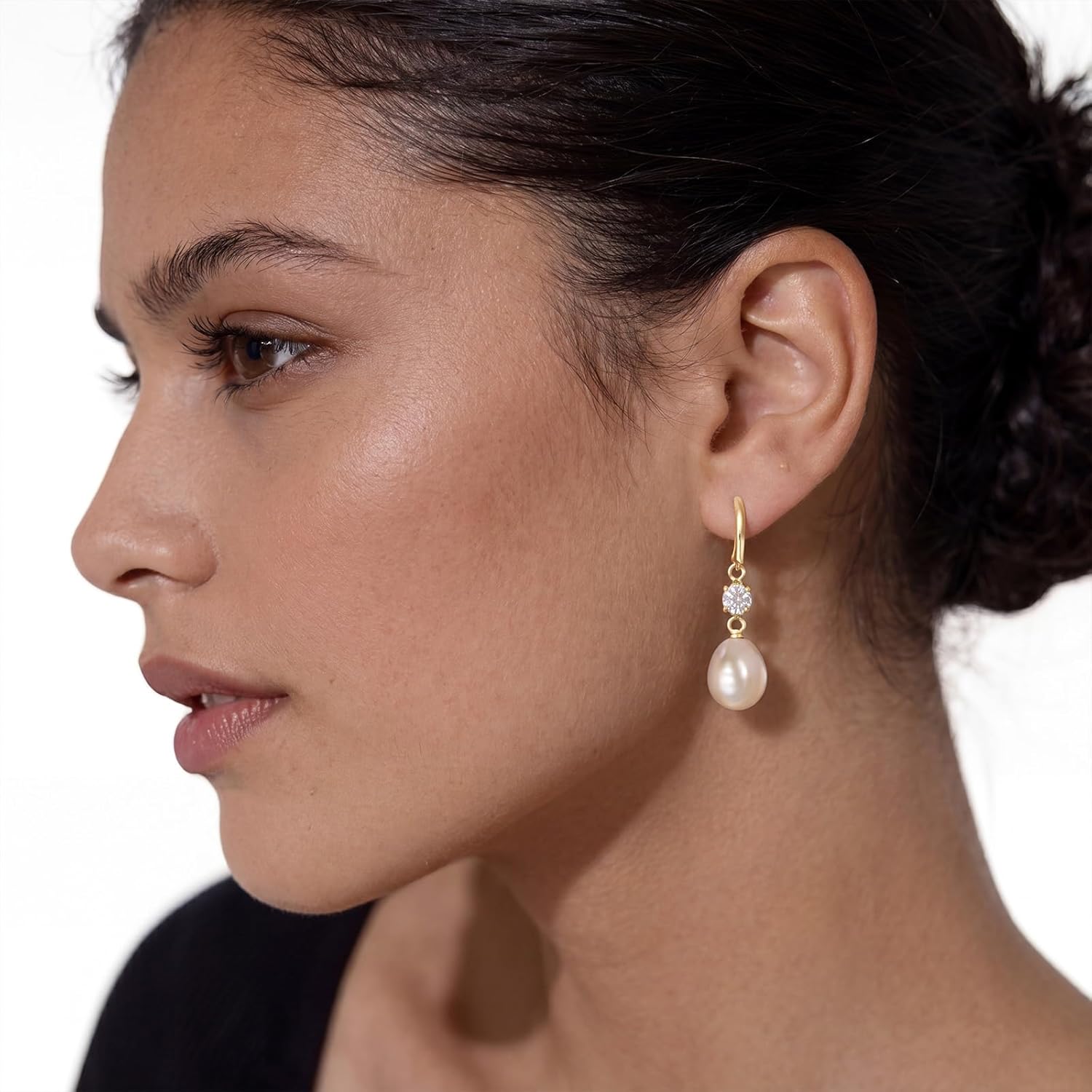 Pearl Drop Earrings for Women, Gold Plated & 925 Sterling Silver, Pink & White Dangle Earrings, Dainty Cute Elegant Bridal Wedding Gift for Her