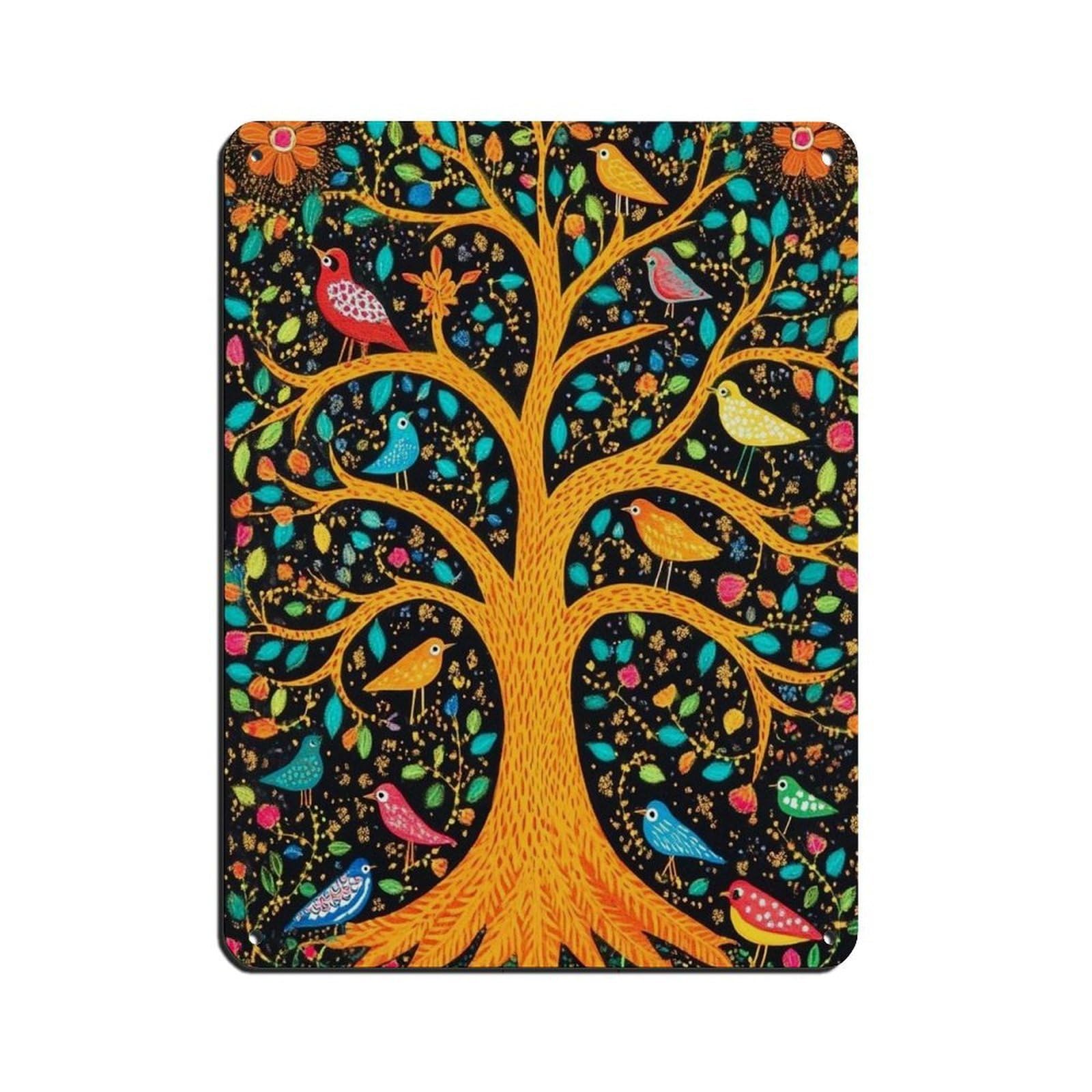 Wjwart Style Tree Of Life Mithila Tin Sign Vintage Metal Pub Club Cafe Bar Home Wall Art Decoration Poster Retro 12X16inch(30X40cm)