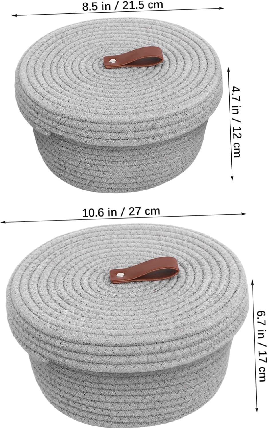 2pcs Cotton Rope Storage Baskets Lid Stylish Organizing Hamper for Nursery Versatile Bins for Shelves Makeup Chic Woven Design