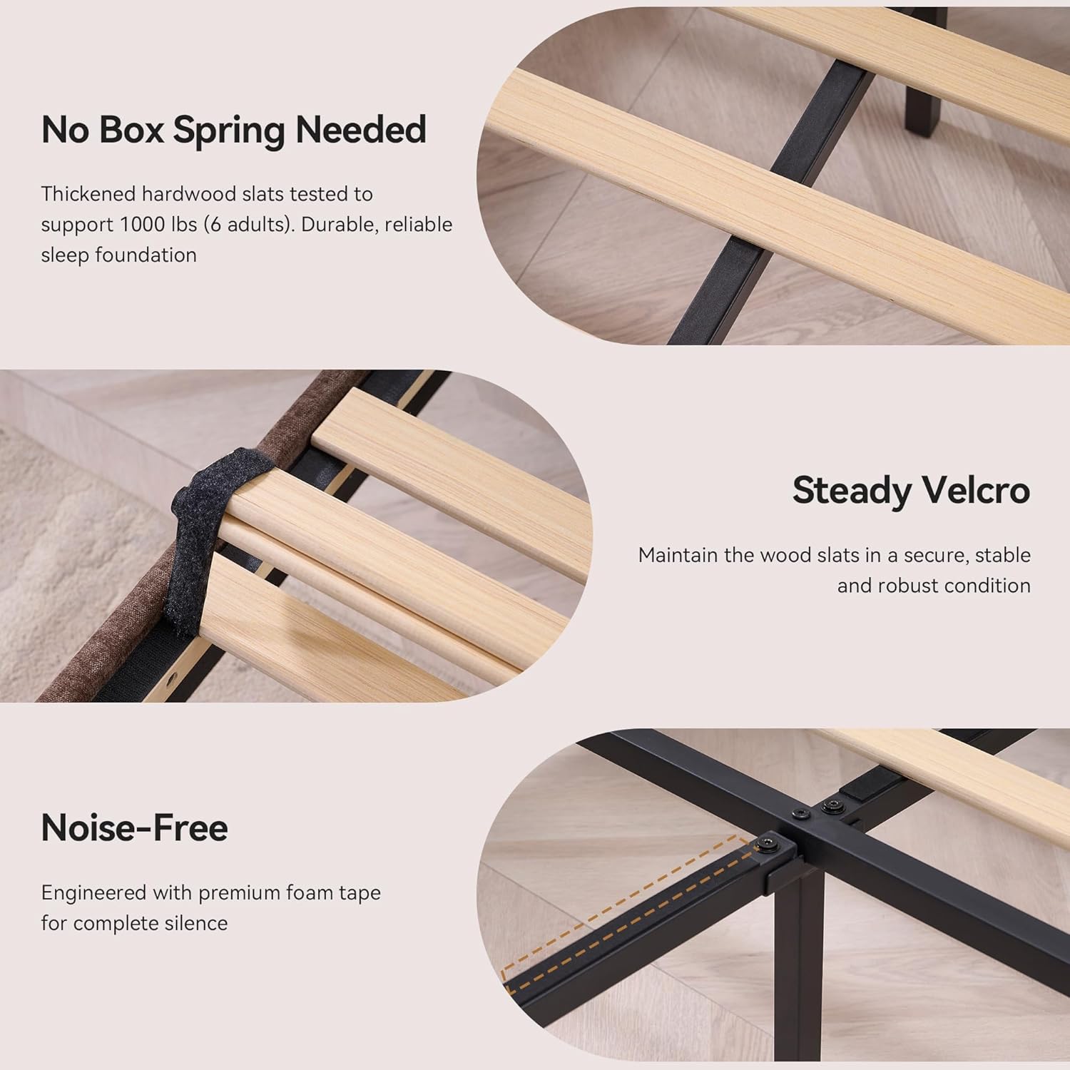 BedsPick Sleigh Queen Bed Frame with 42" Wingback Headboard, Upholstered Queen Size Bed Frame with Button Tufted Scroll Footboard, Wood Slats Support/No Noise/Easy Assembly/No Box Spring Needed, Brown