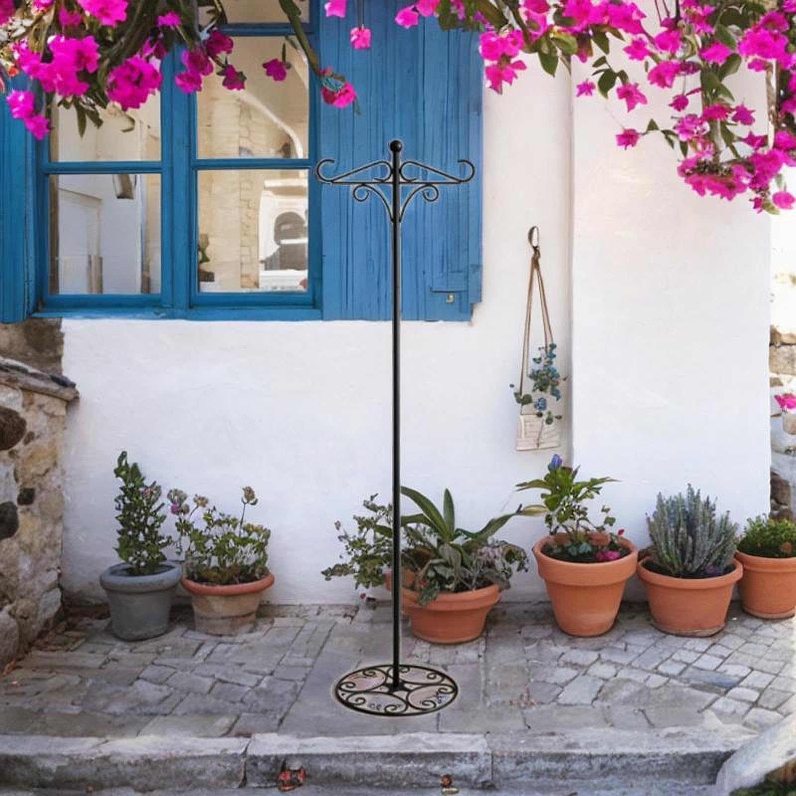 Jiuvaso Supporto per Gancio da Pastore, Supporto per palo da Giardino, Base Rotonda, Gancio da Giardino, da Pavimento per mangiatoia per Uccelli sospesa