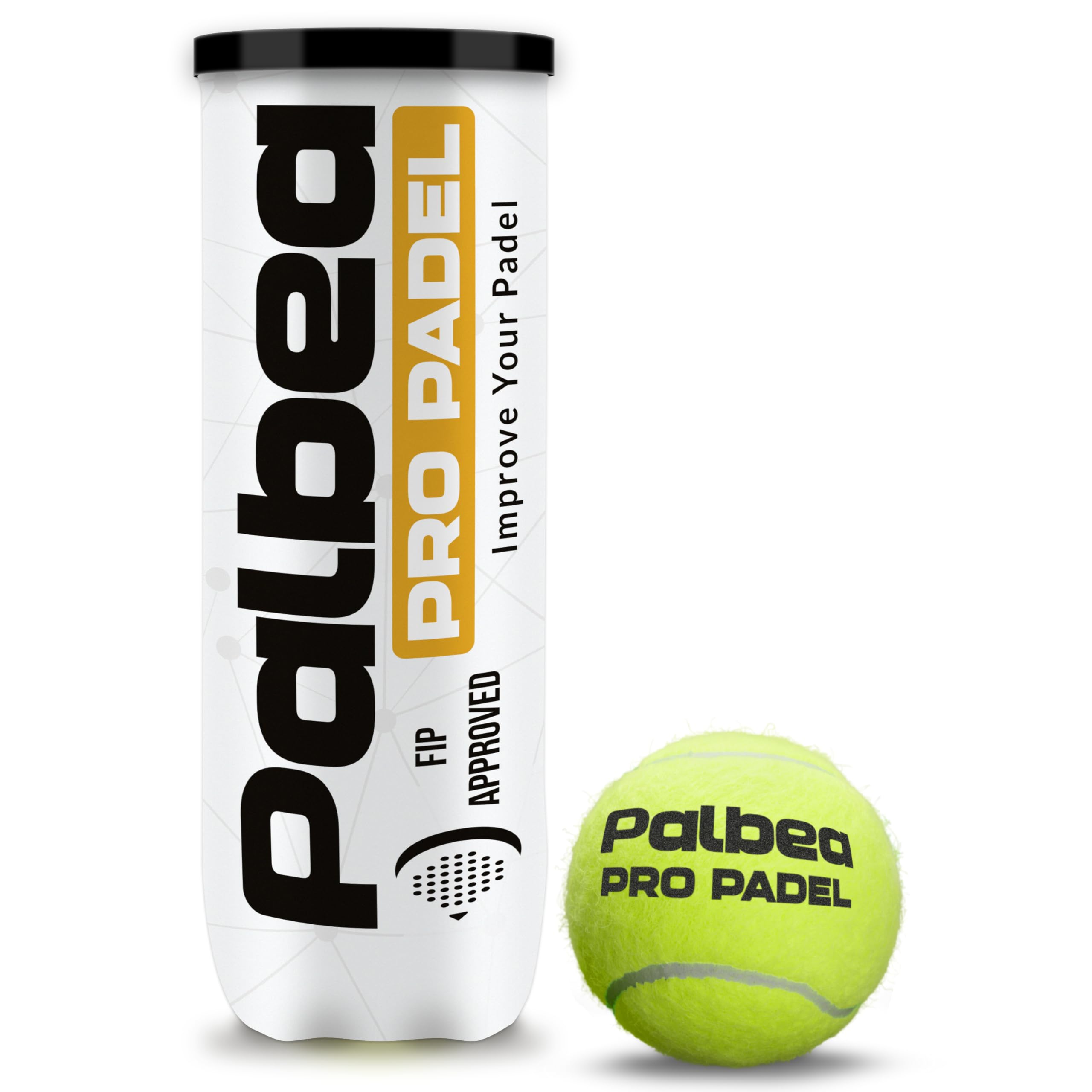 Palbea PRO Padel - FIP Approved Padel Balls - 1 Can of 3 - Paddle Balls with High Visibility HV Felt. Premium Quality. Ideal for Training and Tournaments. Pressurized, Durable, and Fast.