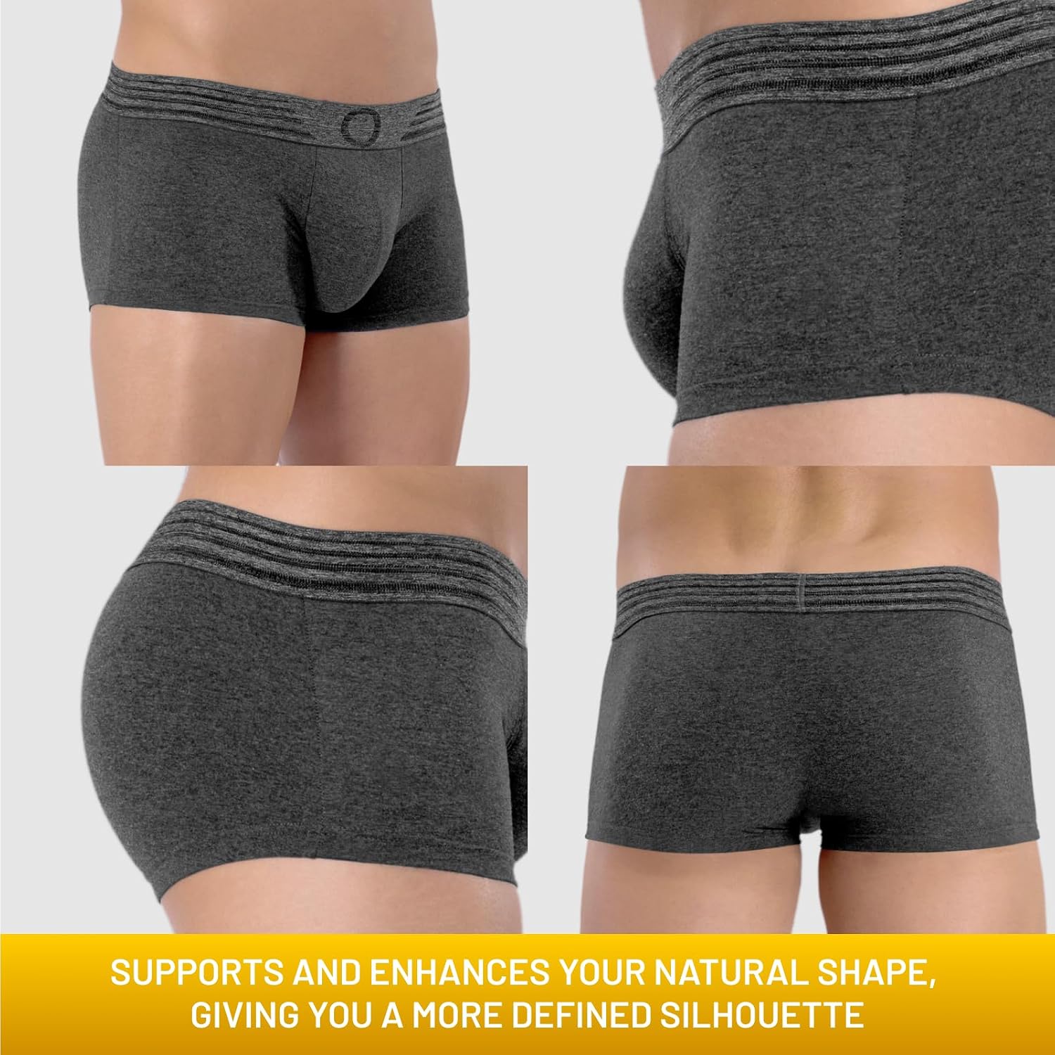 Rounderbum Men’s Package Tech Trunk – Front Enhancing Pouch Underwear for Men, Removable Pads, Natural Lift, 3 Colors