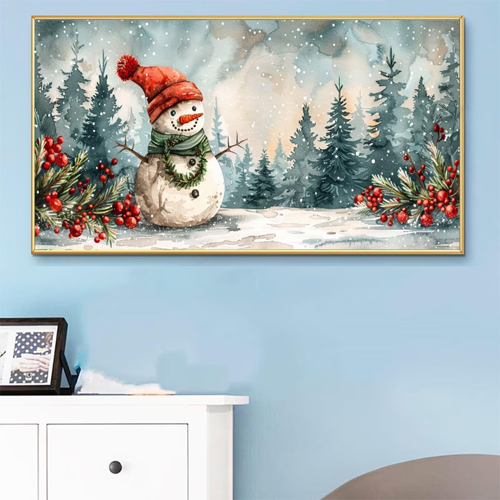 Malowanie według liczb XXL, bałwan, malowanie według liczb, dla dorosłych, choinka 90 x 180 cm, bez ramki, zestaw do malowania liczbami akrylowymi i pędzlami, niegniotące się płótno, dekoracja