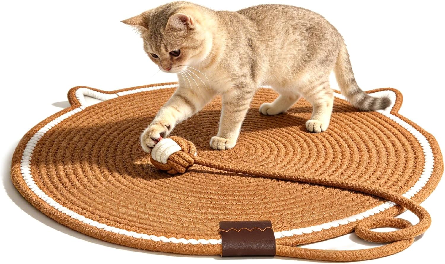 Cat Scratcher Mat, Natural Cotton Rope Cat Scratch Pad, 16.54'' Round Horizontal Floor Cat Scratching Pads for Indoor Cats, Cat Furniture Protector for Wall, Couch, Carpets, Sofas (White, Large)