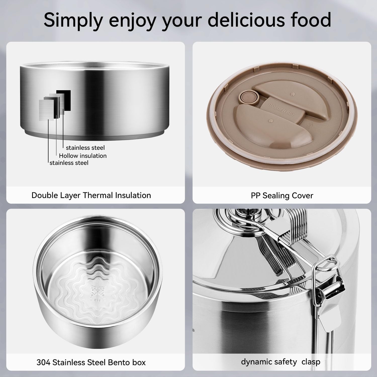 GOLDEN KEY 120 oz Stainless Steel Stackable Lunch Box for Adult, Huge Capacity Bento Box with Stackable 4 Tier Food Container, and Lunch Bag (120 Ounces 4-Layers Bento) - Super Large - Image 3