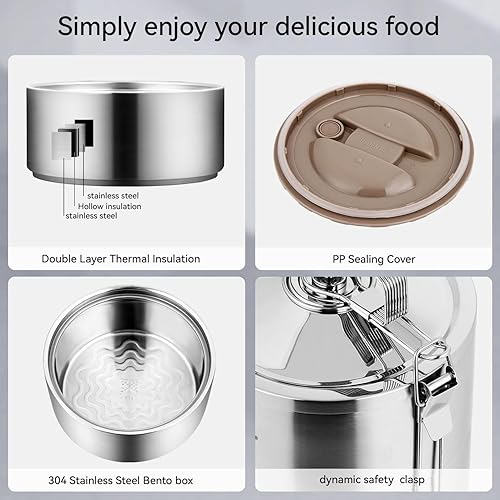 Miniatura 3 de GOLDEN KEY Lonchera apilable de acero inoxidable de 80 onzas para adultos, contenedor de alimentos de 4 niveles, a prueba de fugas y apilable, caja