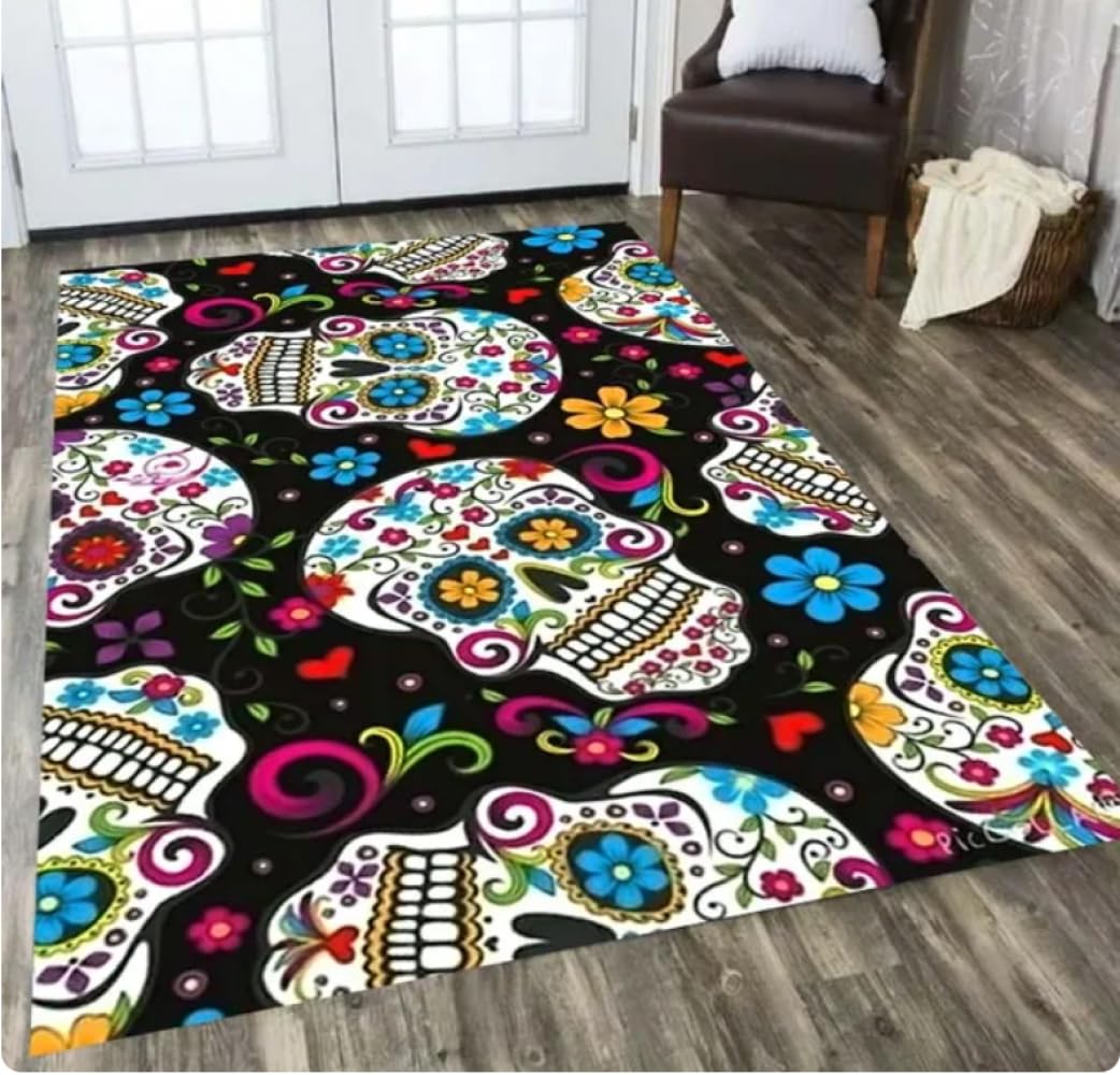 Tapis de sol crâne gothique 120x160 anti-chute pour salon