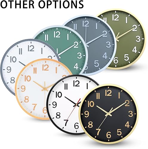 Miniatura 9 de Reloj de pared moderno a pilas de 8 pulgadas, reloj de pared silencioso sin tictac para sala de estar, dormitorio, cocina, oficina, aula (oro negro)