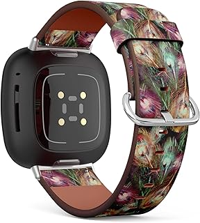 CJBROES Replacement Leather Watch Band, Compatible with Fitbit Versa 3 and Fitbit Sense of Wristband Bracelet Accessory - Feather