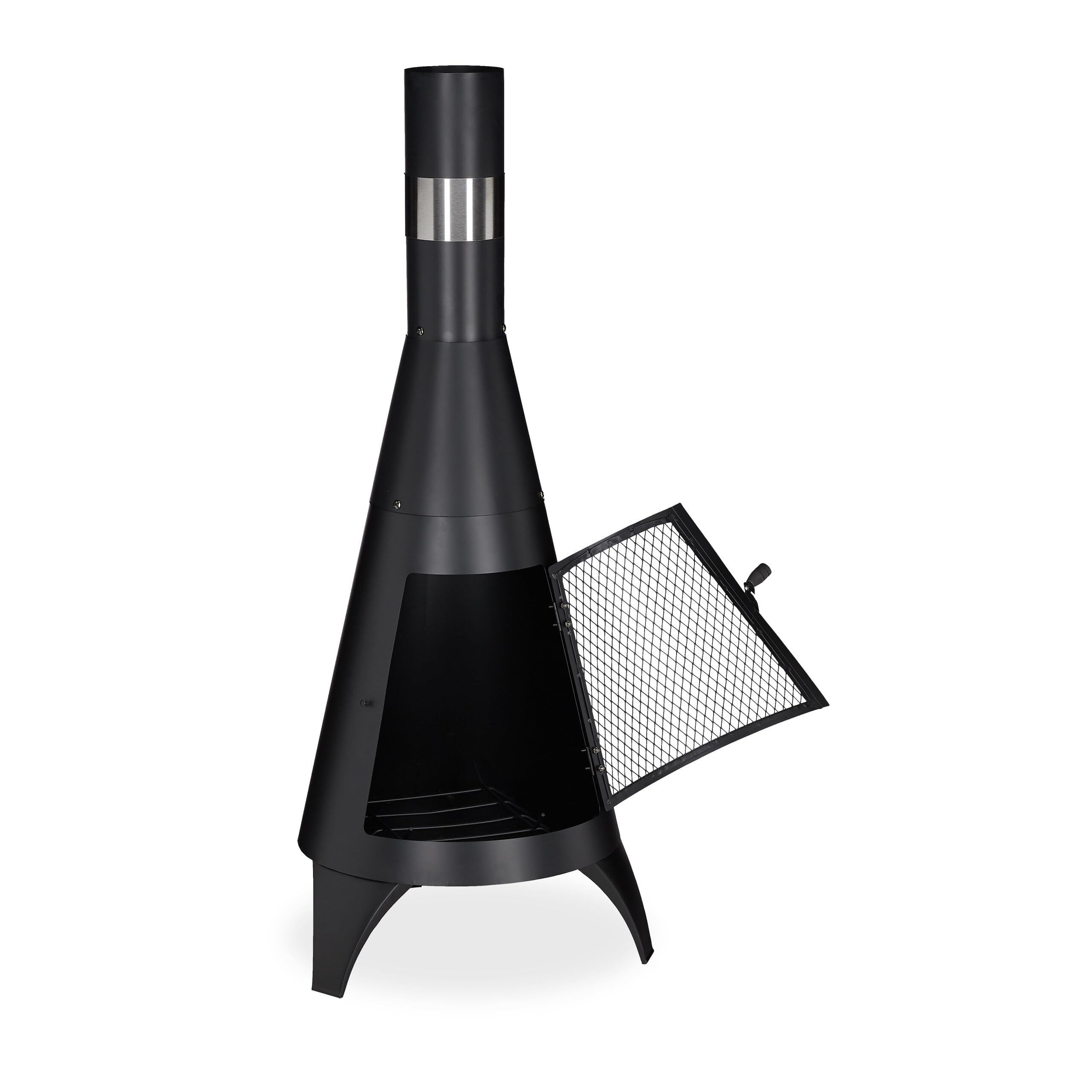 Relaxdays Brasero de jardín con Rejilla, Chimenea Decorativa, para Listones de Madera, 120 x 45 cm, Acero, Negro