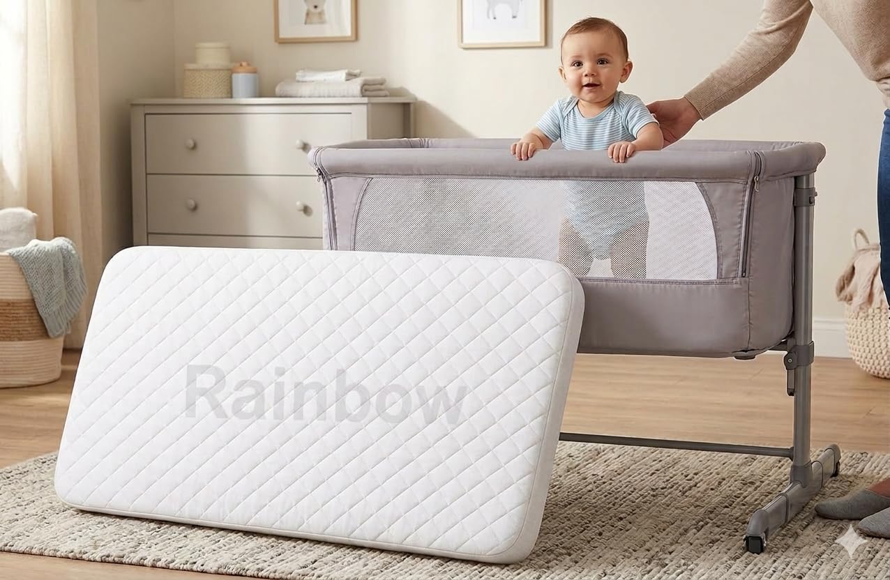 Next2Me Compatible Mattress Competible with Chicco & Tutti Bambini Next to Me Crib – Washable Hypo-Allergenic, Removable Quilted Cover, Extra Thick 2 Inch Firm Support (83 x 51 x 5cm)