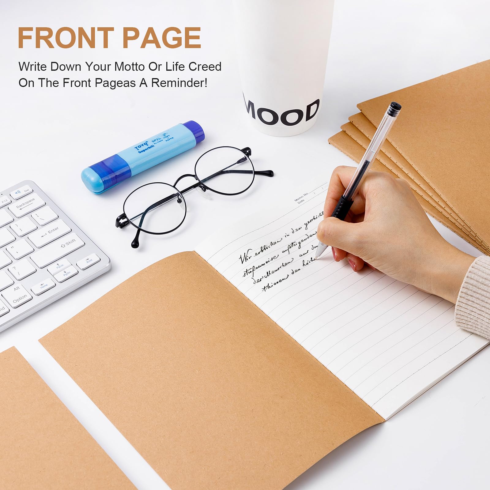 YGPHO Confezione da 60 quaderni a righe in carta kraft, formato A5, 80 g/m², 60 pagine/30 fogli A5, quaderni per argomenti, set per scrittura scolastica e ufficio