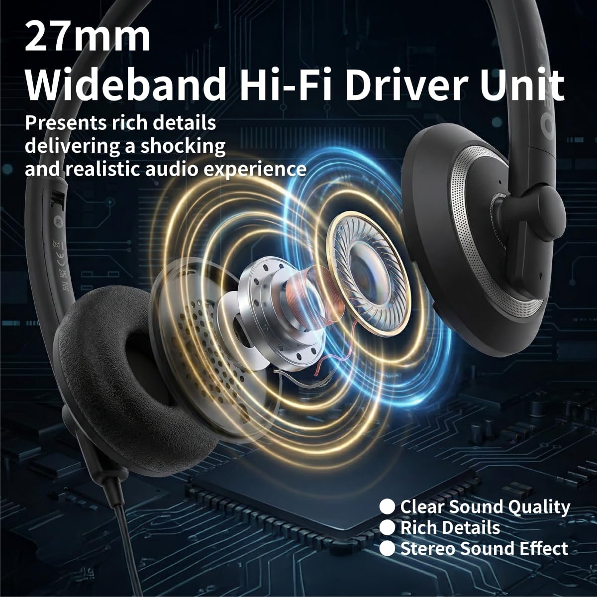 Accutone Conversation 95 USB Computer Headset with Microphone for Work, Noise Cancelling Wired Headset with Sidetone for Office & PC, Simple USB-C and Included USB-A Adapter