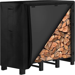 4ft Heavy Duty Steel Firewood Rack, Elevated Ventilated Log Stacker with 600D Oxford Waterproof Cover, Rust Resistant Wood Storage Holder for Indoor Outdoor Fireplace Patio Yard