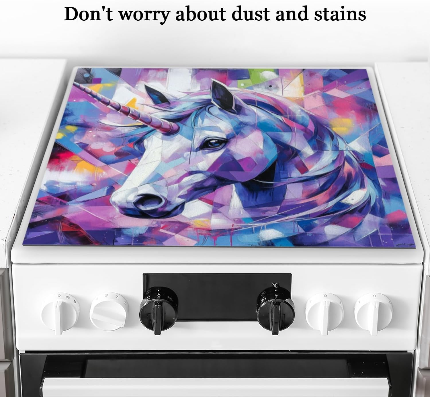 Silicone Stove Mat for Glass Top Stove, Prismatic Unicorn Portrait Electric Stove Cover Mat, 28 x 20 Inch Heat - Resistant Gas Gtove Burner Covers Glass Stove Top Protector