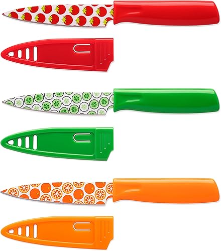 Hampton Forge 3PiecePrintedParingCuchillos con BladeGuards, Acero Inoxidable