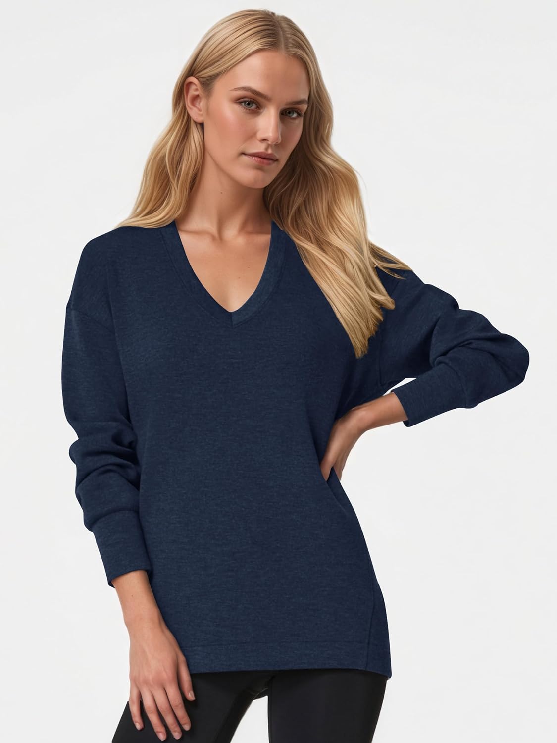 COCOMARTS Womens V Neck Sweatshirts Long Sleeve Casual Shirts Pullover Comfy Tunic Tops 2025 Fall Fashion Outfits Clothes - Image 2