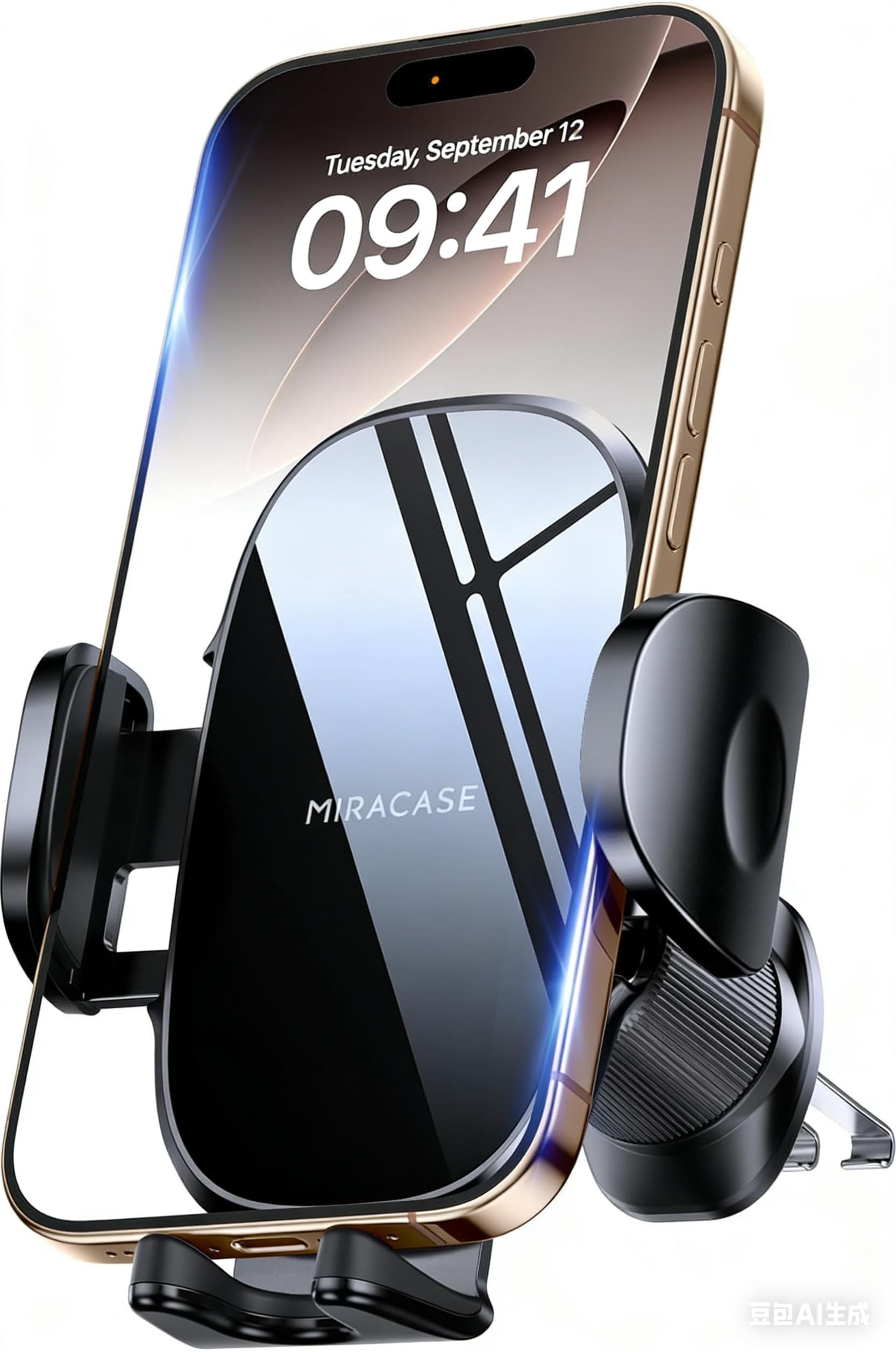 Miracase Car Phone Holder, Stable Double Steel-Hook Air Vent Car Phone Mount Cradle 360°Rotation, One Button Release Mobile Phone Holder for iPhone, Galaxy, All 4.0''-7'' Smartphones
