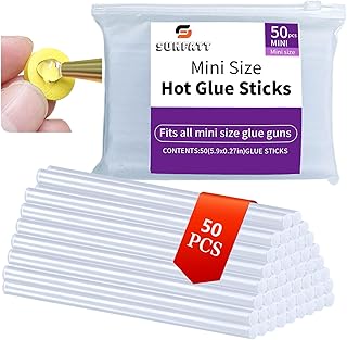 SUNFATT Mini Size Hot Glue Sticks,(50 Pcs) 5.9" x 0.27" Glue Sticks Perfect for Hot Glue Gun,Easily Create and Bond Crafts on Wood,Plastic,Glass,Flowers,Fabrics,Foam,Jewellery.