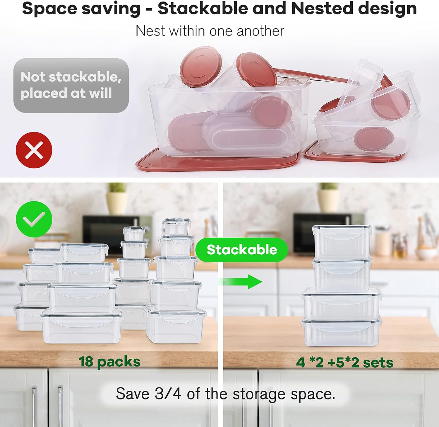 36 PCS Food Storage Containers Large, (18 Stackable Plastic Containers with 18 Lids) - 100% Airtight & BPA-Free & Microwave, Dishwasher Safe Food Storage with Chalkboard Labels & Marker…