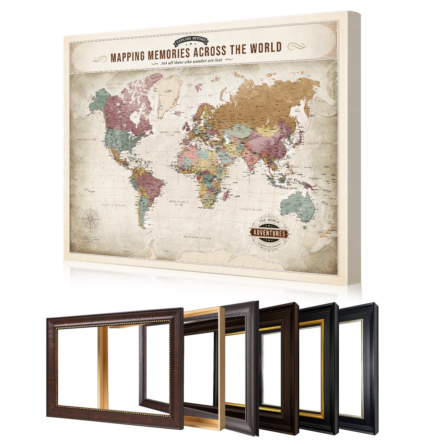 DECORARTS Personalized World Travel Map with Pins,Soft Pastel Canvas 20x16