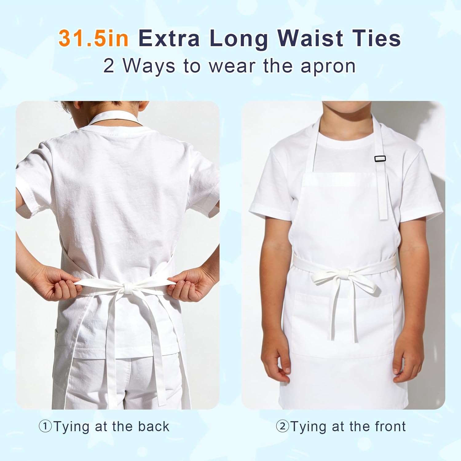 Kids Apron and Chef Hat Set, 30 Pieces Boys Girls Kids Apron with 2 Pockets Adjustable for Cooking Classroom Baking Painting, 6-13 Years, White
