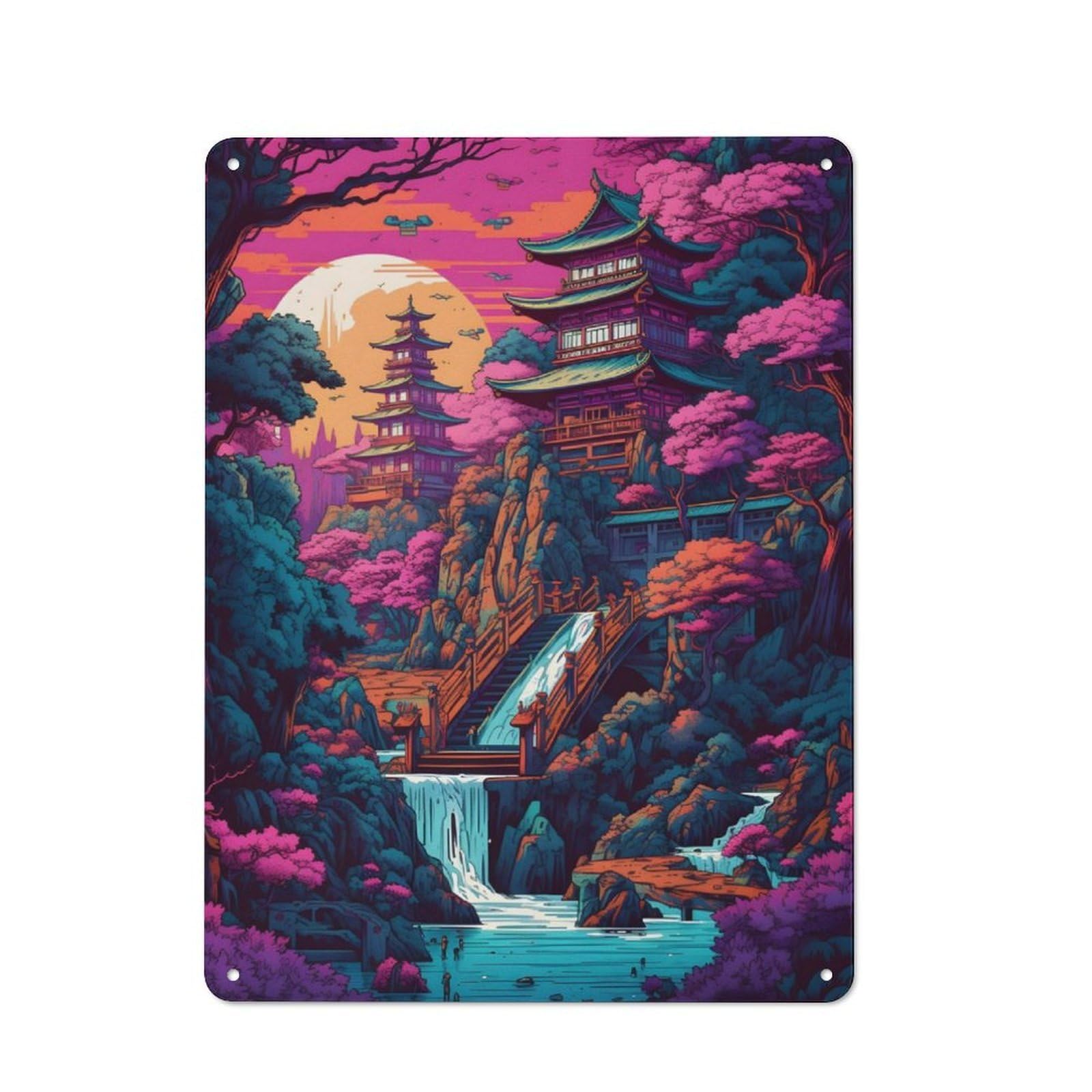 Junmoney Fantasy Landscape 32 Vintage Tin Sign 40X30cm With For Guest Room Or Hallway, For Themed Room Decoration, For Vintage Wall Decor Fans