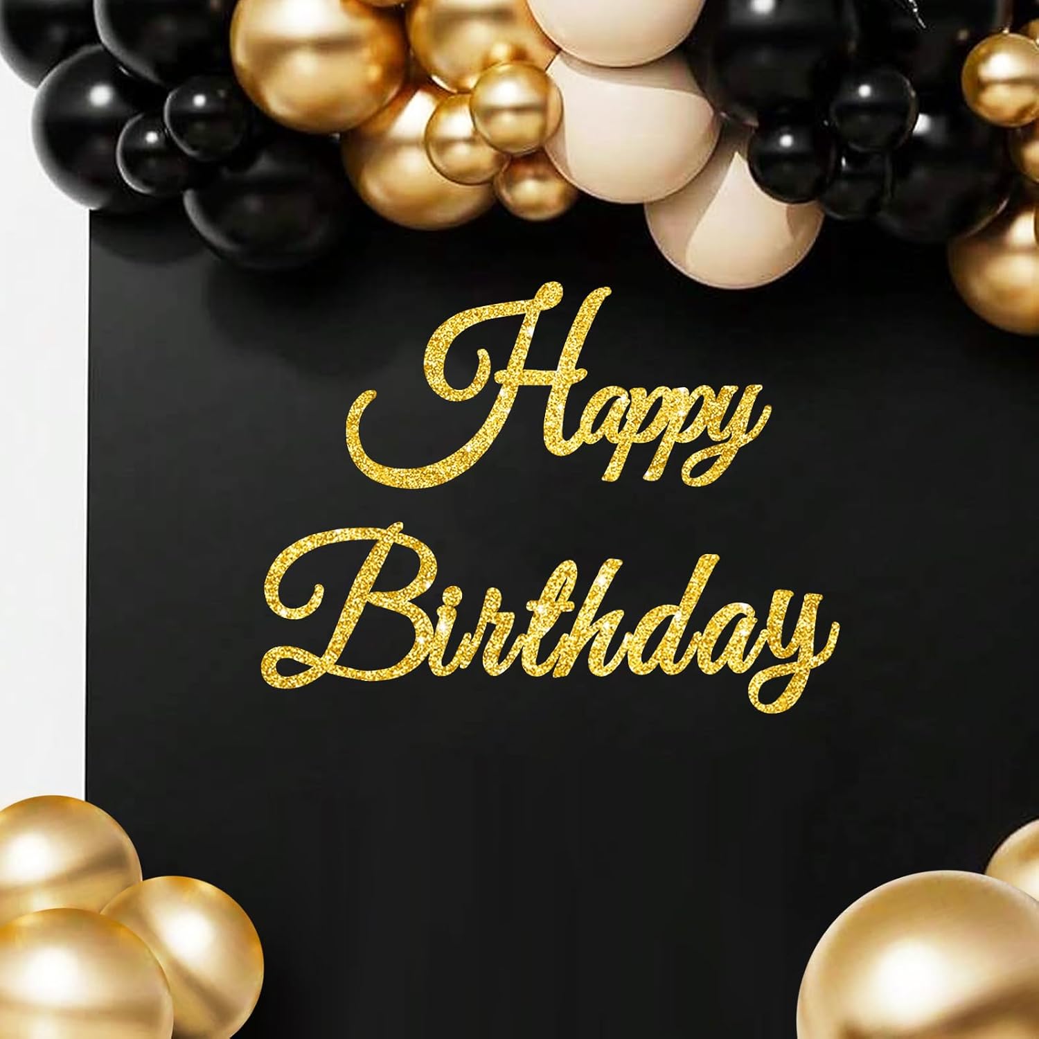 TONIFUL Happy Birthday Sign for Backdrop - Glitter Gold Felt Banner - Includes Dot Glue - Perfect for Wall Decr,Birthday Party Backdrop,Balloon Arch,Photo Background