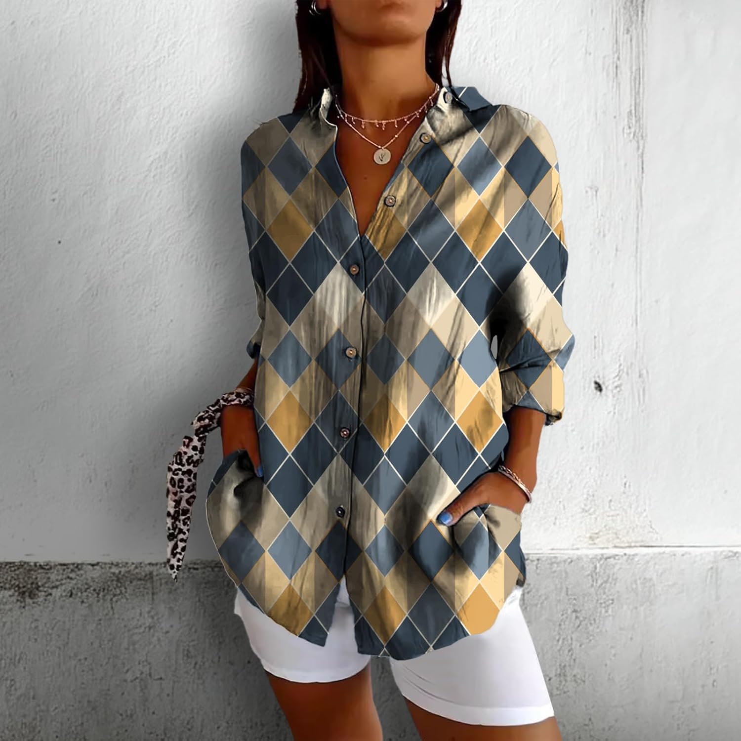 Pregnancy Shirts for Women Plus Size Loose Fit Basic Tops Three-Quarter Sleeve V Neck Summer Flowing Blouse - Image 2