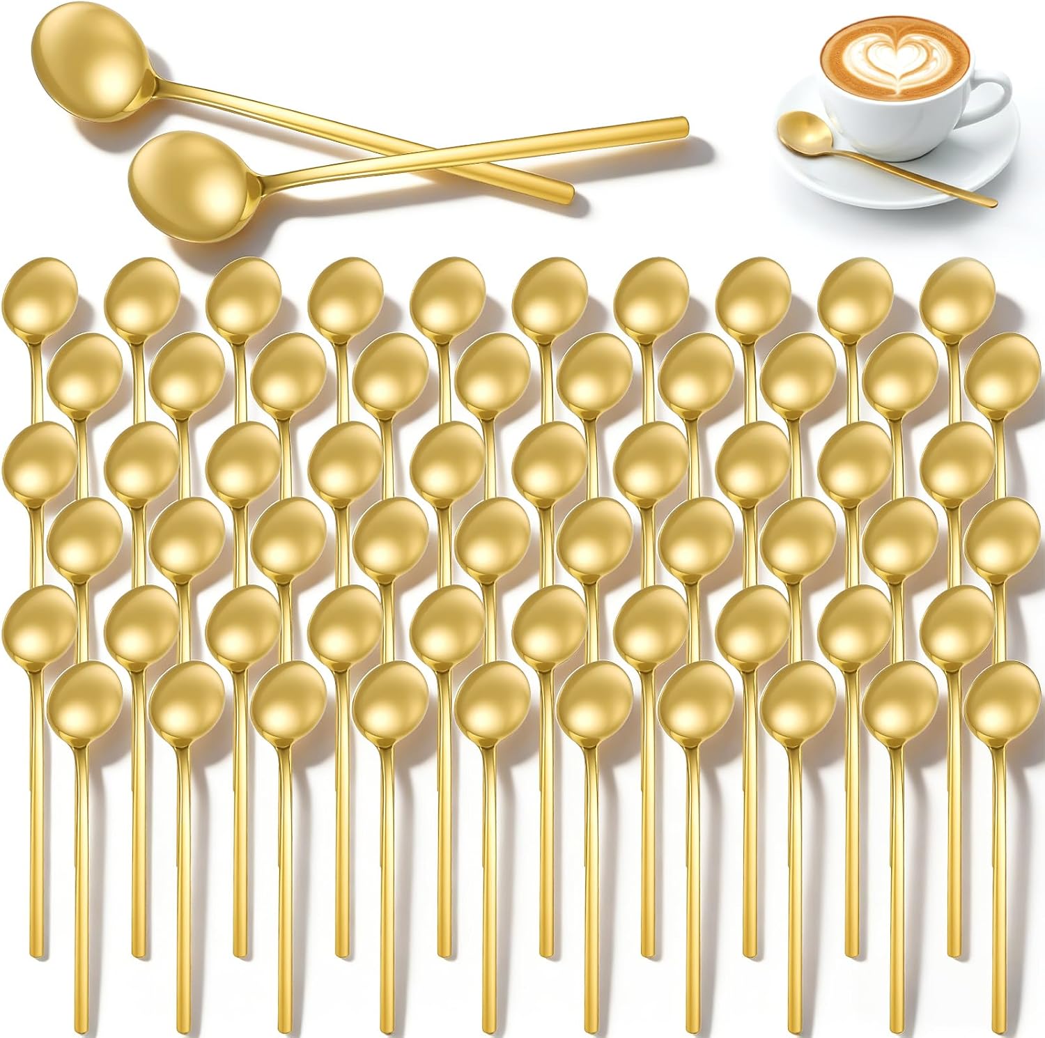 60 PCS Espresso Spoons Bulk, 5.3 Inch Gold Coffee Spoon Stainless Steel | Gold Tea Spoons Durable Mini Spoon for Desserts, Coffee, Tea, Soup, Cakes and Ice Cream