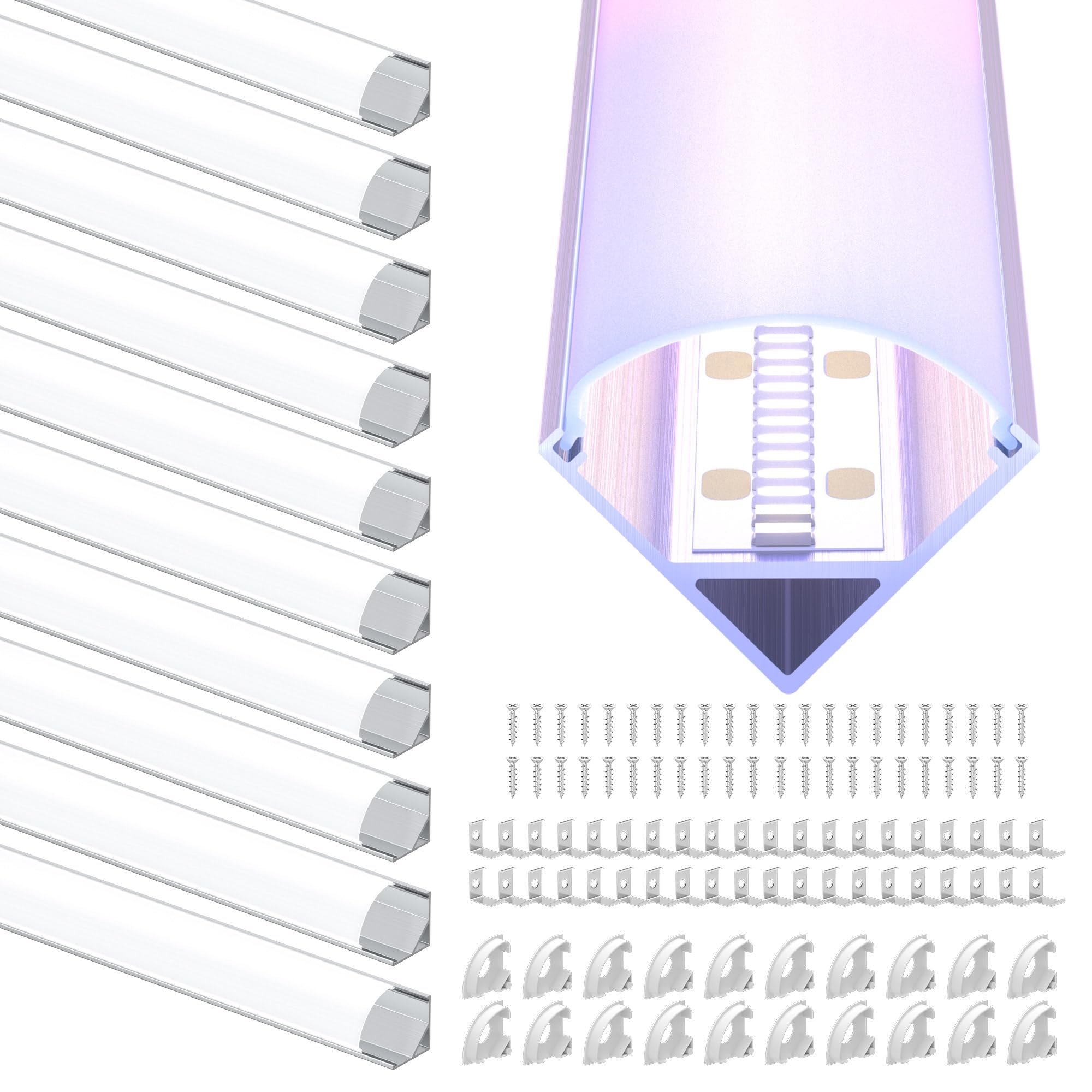 10x Profilo Angolare da 1M (6mt) in Alluminio Bianco per Strisce LED - Canalina per Striscia LED con Copertura Opaca - Dimensioni 15.8 x 15.8mm - Compatibile con Strisce LED fino a 10.5mm (V-1M, 10)