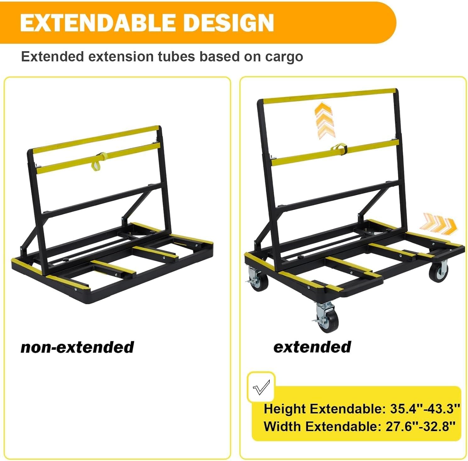 Folding Drywall Cart, Heavy Duty Panel Cart with 2200 Lbs Capacity, Drywall Dolly with Extendable Deck & 4 Rubber Swivel Casters, Portable Hand Truck for Transporting Drywall, Glass, Plywood