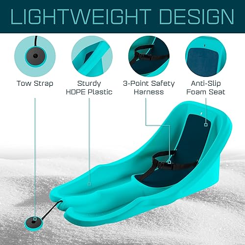 Miniatura 28 de Trineo para bebé, arnés de seguridad de 3 puntos, correa de remolque retráctil, asiento antideslizante, trineos de nieve de plástico resistente