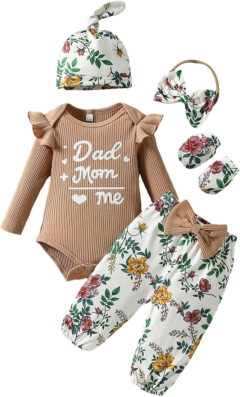 ChuYuKu Baby Girls Newborn Long Sleeve Romper Infant Winter Clothes Floral Pants Outfits with Headband & Mittens 0-6M ChuYuKu Baby Girls Newborn Long Sleeve Romper Infant Winter Clothes Floral Pants Outfits with Headband & Mittens 0-6M