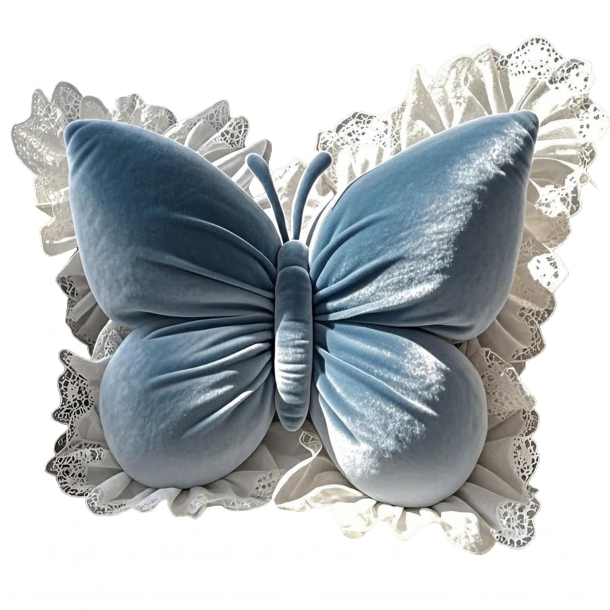 CutitiUU 50x45 CM Butterfly Lace Throw Pillow Waist Butterfly Lace Cushion Sofa Cushion,Soft and Fluffy Floor Cushion Cute Stuffed Plush For Sofa Bedroom Couch Car Sea (Blue)
