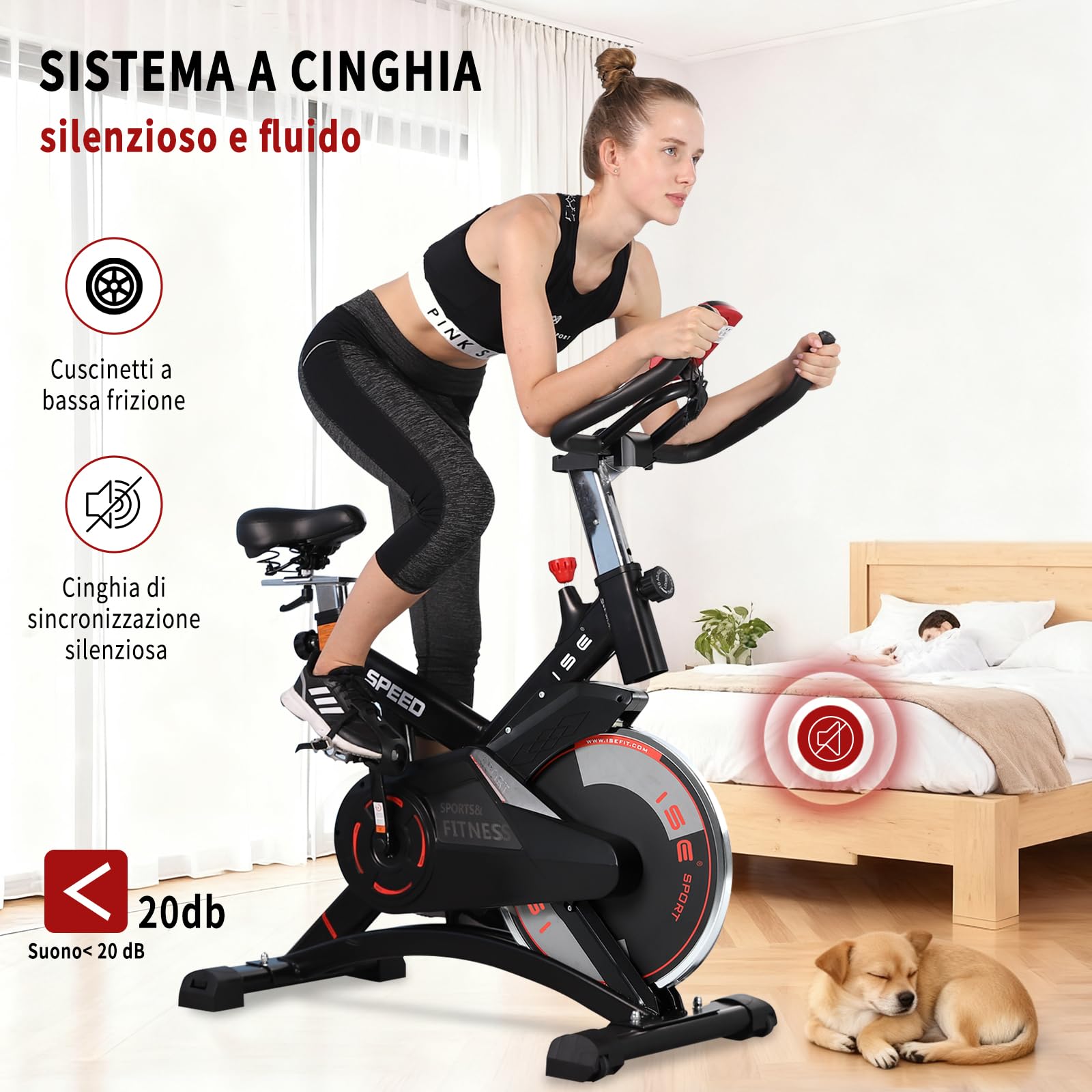 ISE Cyclette da Casa con Resistenza Regolabile, Cyclette per Casa Professionale con Schermo LCD Supporto per Smartphone Exercise Bike per Palestra a Casa